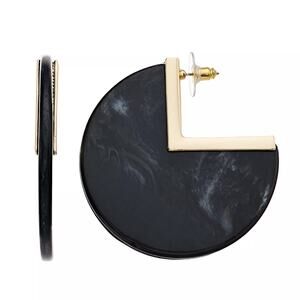 NWT Nine West Gold-Tone & Black Post Flat C Hoop Earrings